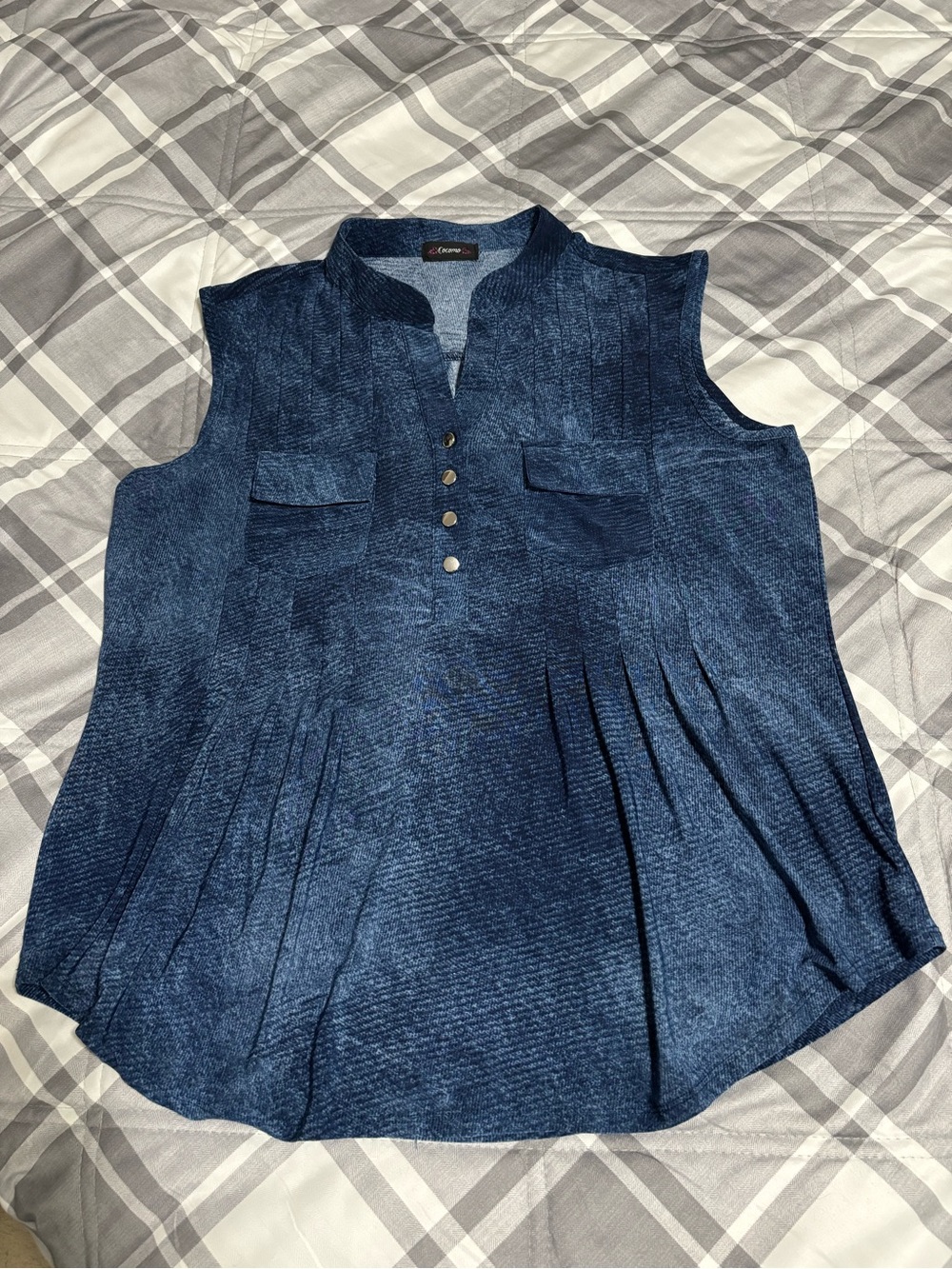 Cocomo Blue Denim/Chambray Look Sleeveless Pintuck Tunic Sleeveless Blouse